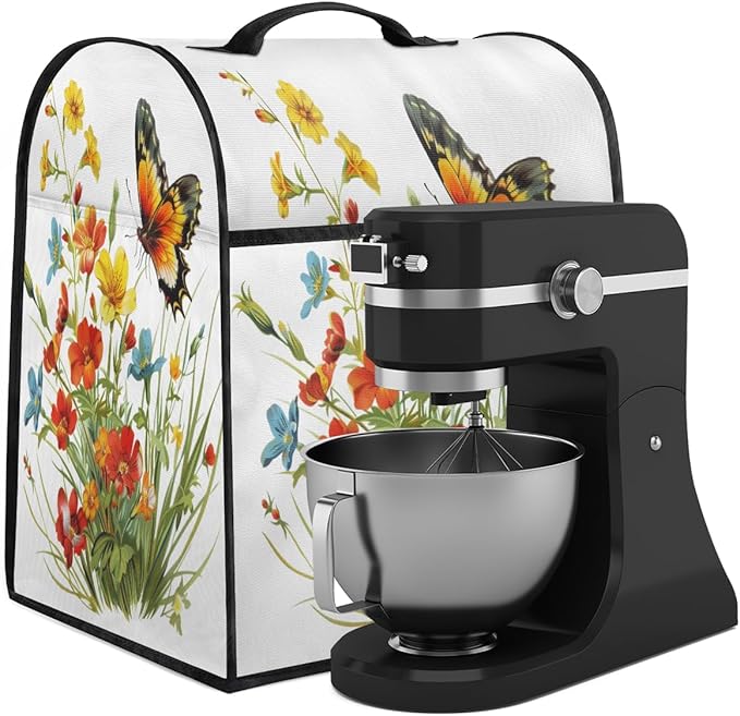 cfpolar Kitchen Aid Mixer Cover Compatible with 6-8 Quarts Flower Butterfly Floral Animal Stand Mixer Cover Kitchen Aid Mixers Accessories Appliance Organizer Bag Dust Covers with Zipper Pocket