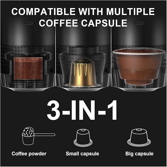 Wireless Electric Portable Espresso Coffee Machine For Car &amp Home Camping Coffee Maker 3-in-1 Capsule Powder Travel Coffee Maker(Black 2.0 bag)