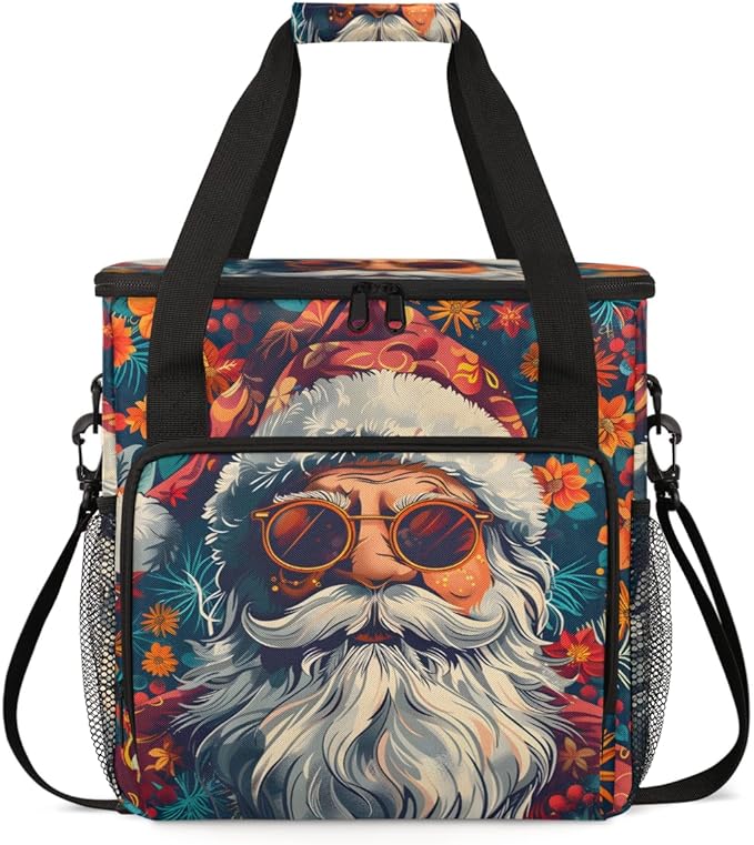Cute Santa Claus Coffee Maker Carrying Bag Bright Santa Claus Travel Storage Bag Compatible with K-Mini or K-Mini Plus Single Serve Coffee Brewer Carrying Case with Multiple Pockets &amp Shoulder S