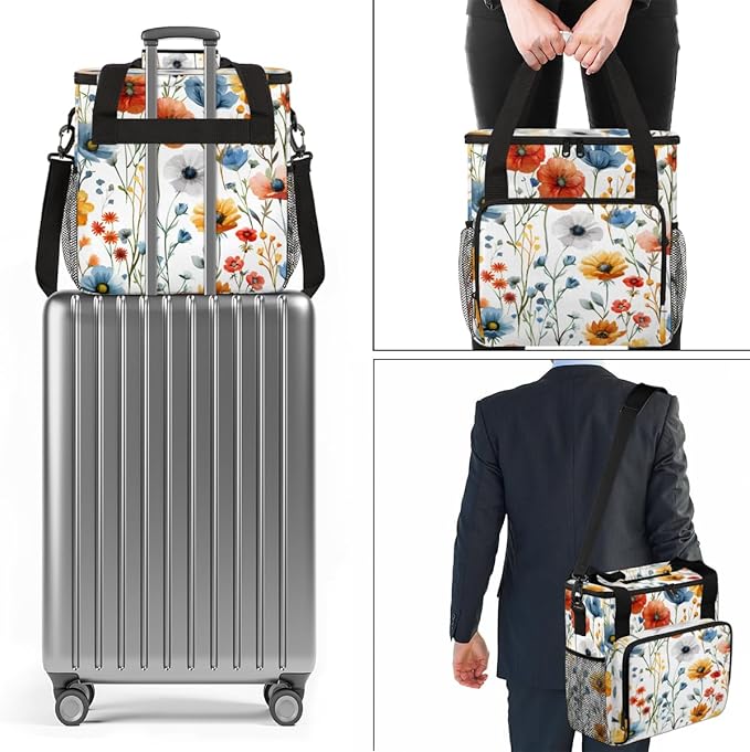Cheerful Flower Coffee Maker Carrying Bag Portable Travel Storage Tote Bag Compatible with K-Mini or K-Mini Plus Single Serve Coffee Brewer Carrying Case with Multiple Pockets &amp Shoulder Strap