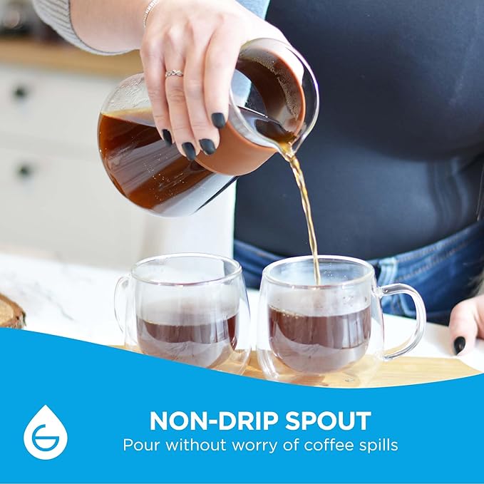 GROSCHE Amsterdam Glass Pour Over Coffee Maker - Single Cup Manual Dripper Brewer w/Removable Glass Top &amp Permanent Stainless Steel Filter - 27.6 fl oz - Ideal for Home Camping &amp On-the-Go B