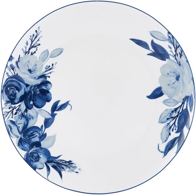 Mikasa Darcy Bone China Lightweight Chip Resistant 12 Piece Dinnerware Set Service for 4Blue and White