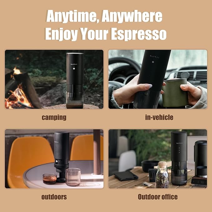 Nuttii E-Coffee Portable Espresso Machine 20 Bar Self-Heating Travel Coffee Maker Precise Pressure Control for Golden Extraction Supports Ground &amp Capsule Coffee for RV Camping &amp Office (B