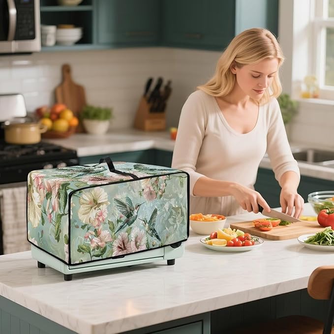 Toaster Oven Heat-Resistant Modern Toaster Oven Heavy Duty Microwave Cover with Storage Side Pockets Protects from Appliances Spills Stain Hummingbird Couple