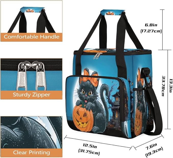 Halloween Pumpkin Cat Castle Coffee Maker Carring Bag Travel Carrying Storage Tote Bag Compatible with Keurig K-Mini or K-Mini Plus Portable Single Serve Coffee Brewer Case with Pockets
