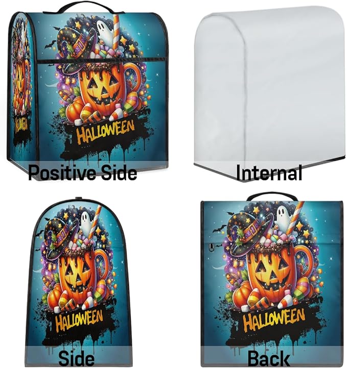 cfpolar Kitchen Aid Mixer Cover Compatible with 6-8 Quarts Halloween Spooky Pumpkin Candy Stand Mixer Cover Kitchen Aid Mixers Accessories Appliance Organizer Bag Dust Covers with Zipper Pocket