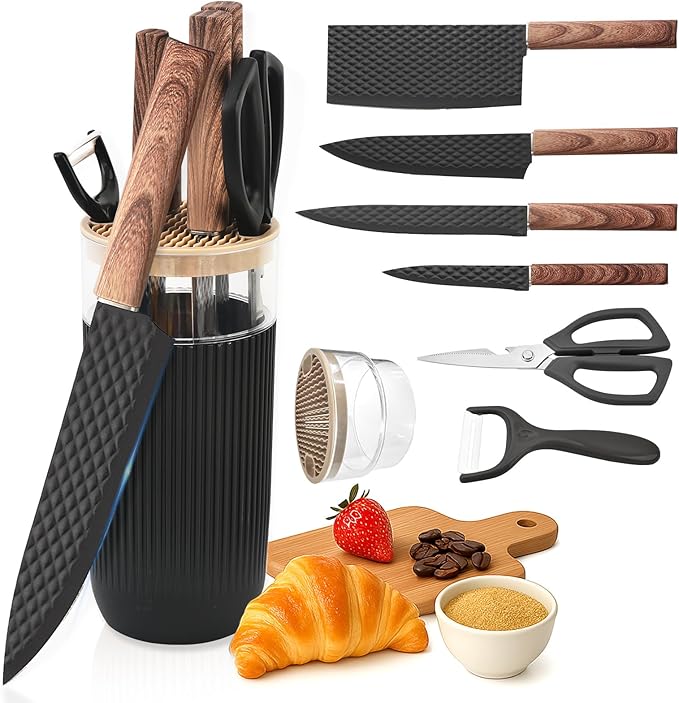 Knife Set 7-Piece Kitchen Knife Set with Sharp Chef and Meat Knives Anti-Rust Utility Knives Set for Kitchen Kitchen Knife Block Set – Black