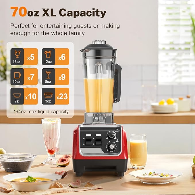 Blender 1800W Powerful Countertop Blenders for Kitchen with 70oz Pitcher &amp20oz Travel Cup 28000 RPM Blender for Smoothies Ice Crushing Frozen Drinks Multiple Speeds with Pulse &amp Timer