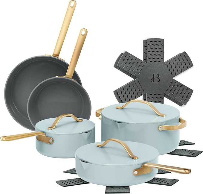 12-Piece Ceramic Non-Stick Cookware Set | Pots and Pans with Strainer Lids &amp Pour Spouts | Induction &amp Oven Safe to 500°F | PFOA-Free Stay-Cool Handles