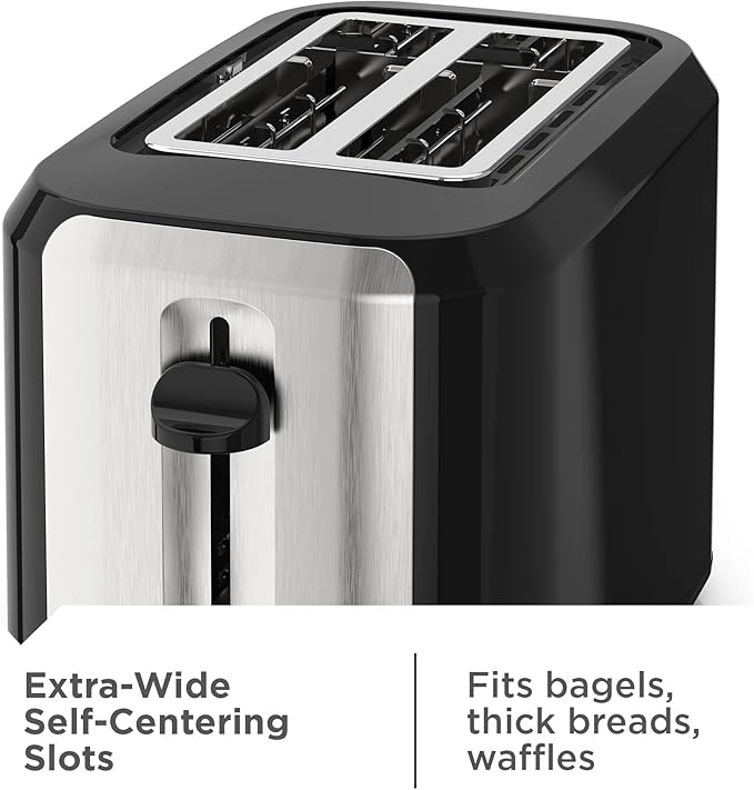 2-Slots Bread Toaster with Extra Wide Slots Multiple Toast Settings Removable Crumb Tray Black and Stainless Steel Finish