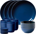 Corelle Stoneware Dinnerware Set Handmade Reactive &amp Solid Glazed Ceramic Plates and Bowls Modern Rustic Style Round Dishes Service for 4 Navy 16 PIECE SET
