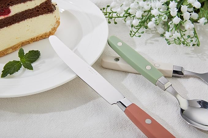 ANNOVA Silverware Set Retro/Rivet Colorful Stainless Steel Tableware Kitchen Flatware Set Utensils Includes Dinner Knives Forks Spoons Salad Forks &amp Dessert Spoons (Morandi Mix 20 Pieces)