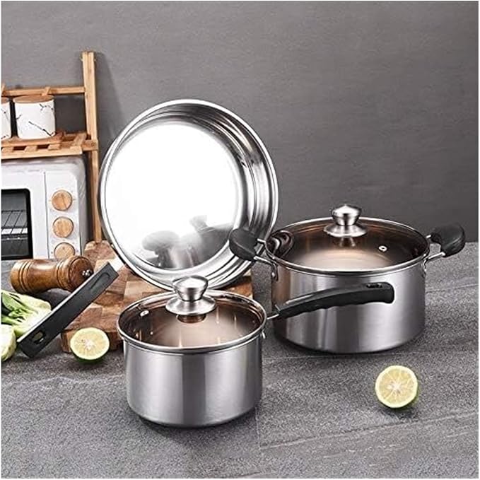 RUVOO Cookware Set Pots and Pans 3 Pcs Set Stainless Steel Pot Soup Pot Nonmagnetic Cooking Cookware Non Stick Pan Induction Cooker Pot Kitchen Cooking Set
