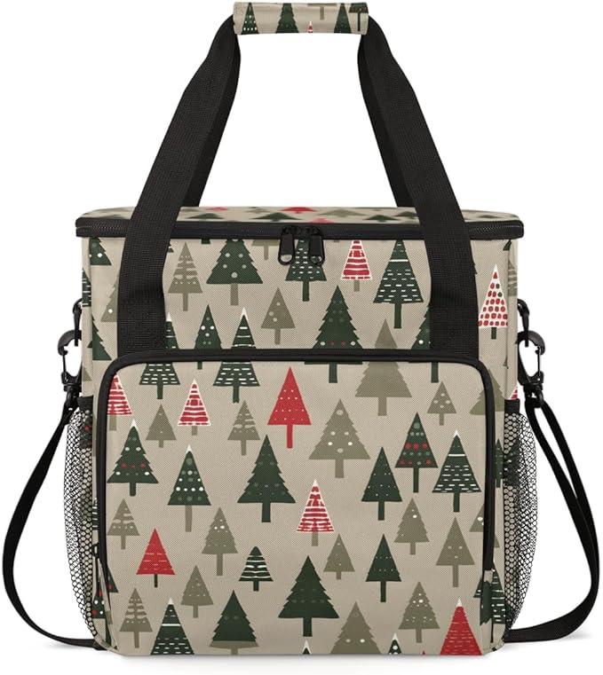 Modern Christmas Tree Coffee Maker Carrying Bag Portable Travel Storage Tote Bag Compatible with K-Mini or K-Mini Plus Single Serve Coffee Brewer Carrying Case with Multiple Pockets &amp Shoulder S