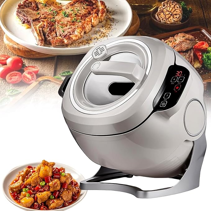 Portable Automatic Stir Fry Cooker - 6L Stainless Steel Pot with 360° Rotation Automatic Cooking Machine 3D Heating 3 Speed Modes for Stir Frying/Soup/Rice Home &amp Restaurant(110V)