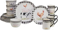 Unknown1 16-Piece Dinnerware Set Service for 4 Black Multi Color White Animal Casual Farmhouse Round Ceramic 16 Piece Dishwasher Safe Microwave