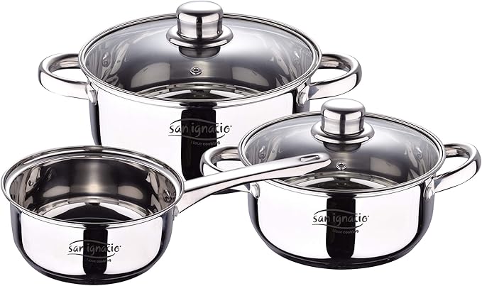 San Ignacio Kitchen Battery 5 Pieces Cassel Stainless Steel with pan Set (18/20/24 cm) MAGEFESA K2 Gransasso in enameled Steel