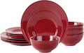 12-Piece Stoneware Dinnerware Set in Redincluding 4 Dinner Plates 4 Salad Plates 4 Bowlsperfect for family dinners casual gatherings or adding a pop of color to your table