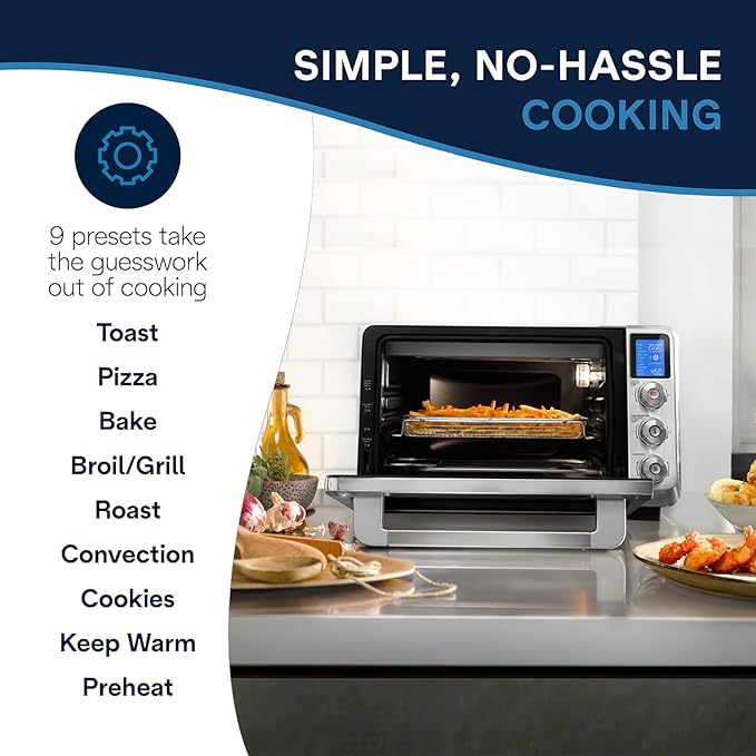 De'Longhi 10-in-1 Digital AirFryer 24L True Convection Toaster Oven with Internal Light Grills Broils Bakes Roasts Reheats Preset for Cookie &amp Pizza 1800-Watts Stainless Steel