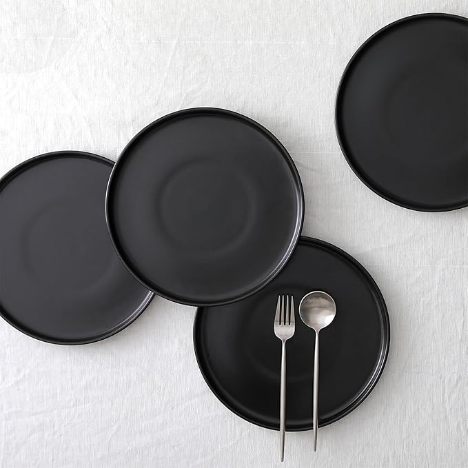 Stone Lain Celina Stoneware 12-Piece Dinnerware Set Cereal and Pasta Bowls Black Coupe