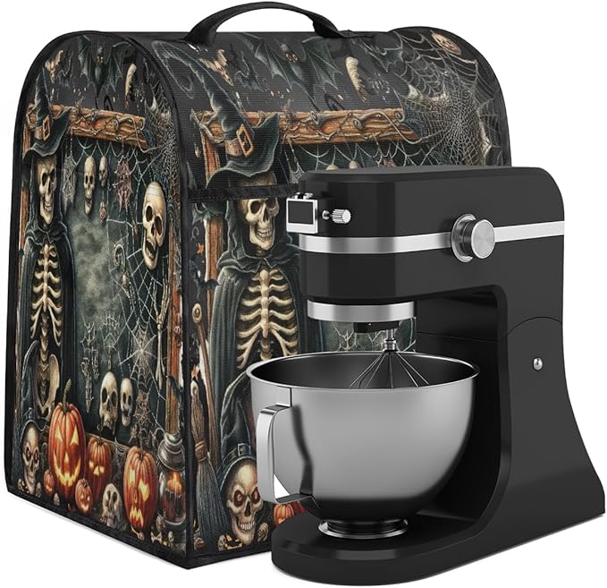 cfpolar Kitchen Aid Mixer Cover Compatible with 6-8 Quarts Halloween Skeleton Pumpkin Spider Web Stand Mixer Cover Kitchen Aid Mixers Accessories Appliance Organizer Bag Dust Covers with Zipper Pocket
