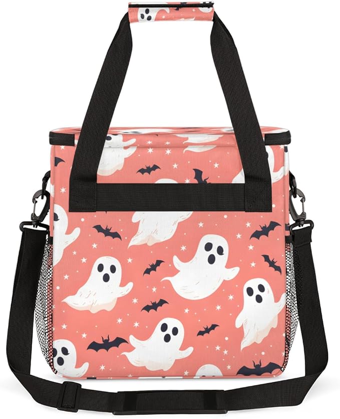 Spooky Ghost Bat Coffee Maker Carrying Bag Portable Travel Storage Tote Bag Compatible with K-Mini or K-Mini Plus Single Serve Coffee Brewer Carrying Case with Multiple Pockets &amp Shoulder Strap
