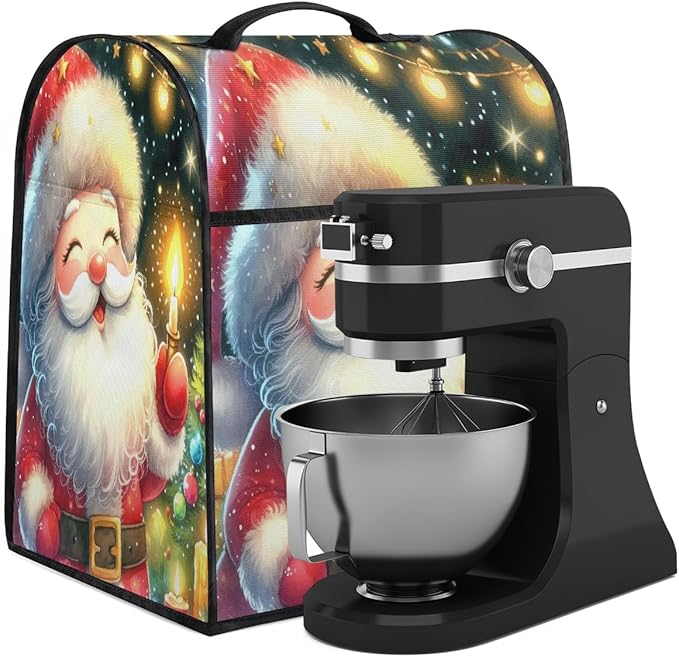 cfpolar Kitchen Aid Mixer Cover Compatible with 6-8 Quarts Xmas Cute Santa Claus Stand Mixer Cover Kitchen Aid Mixers Accessories Appliance Organizer Bag Dust Covers with Zipper Pocket