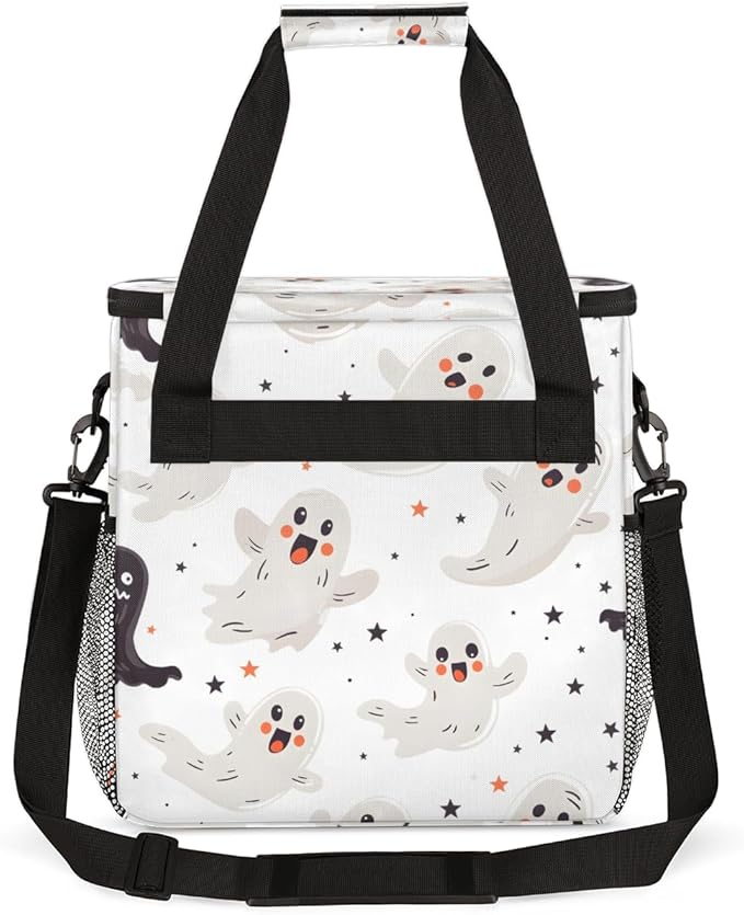 Cartoon Spooky Ghost Coffee Maker Carrying Bag Portable Travel Storage Tote Bag Compatible with K-Mini or K-Mini Plus Single Serve Coffee Brewer Carrying Case with Multiple Pockets &amp Shoulder St