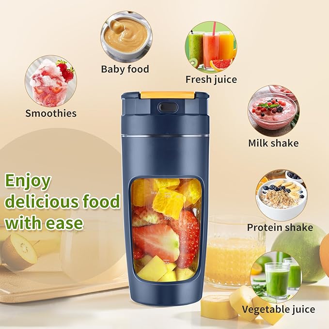 20 oz (600ml) USB Portable Blender Cup - High-Speed Rechargeable for Shakes Smoothies &amp Juices Travel-Size with Multi-Blade (Dark Blue)