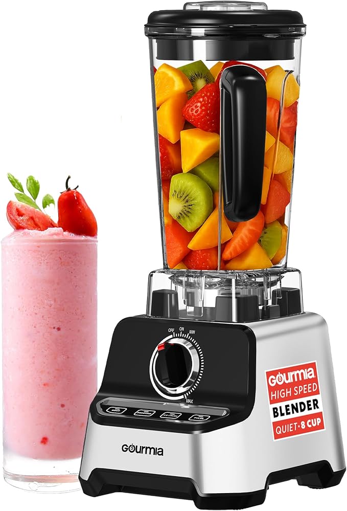 Gourmia Heavy Duty Countertop Blender – 2L BPA-Free Pitcher 1500W High-Speed Motor 45000 RPM 4 Presets Variable Speed Dial Built-In Tamper Dishwasher-Safe Parts Stainless Steel