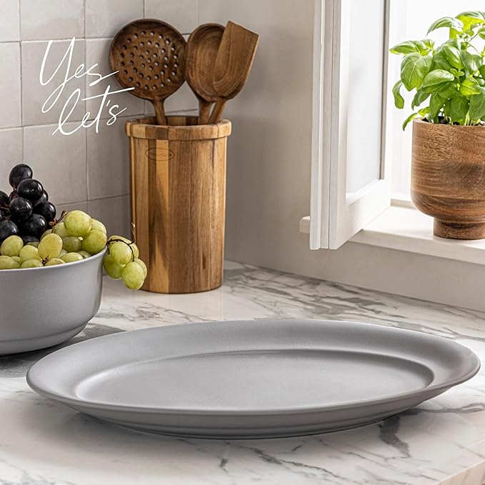 over&ampback Rim Stoneware Serving Platter - Elegant 1-Piece Oval Serving Platter to Complete Your Kitchen Set - 16 L x 10.8 W Semi-Matte Charcoal