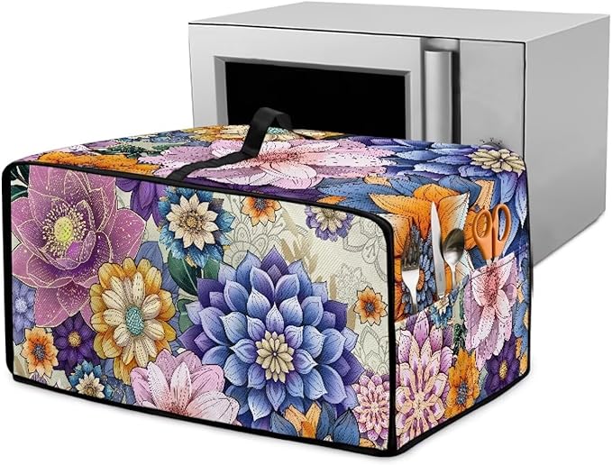 Dustproof Toaster Oven Cover Heat-Resistant Microwave Grill Cover Protector Faux Linen Polyester Dust Covers Case Protections for Toaster Oven Vintage Flower