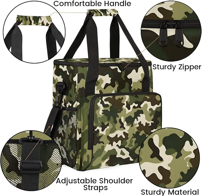 Classic Camouflage Coffee Maker Travel Bag for Keurig K-Mini/K-Mini Plus Insulated Waterproof Tote with Pockets for K-Cup Portable Single-Serve Brewer Case