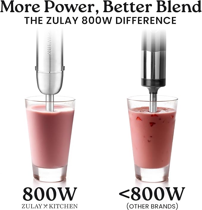 Zulay 4-in-1 Immersion Stick Mixer Hand Blender - 800 Watts 12 Speeds 5-ft Power Electric Cord Handheld Portable Stainless Steel Blades - With Whisk Frother &amp Stick Blender Attachments - Gray
