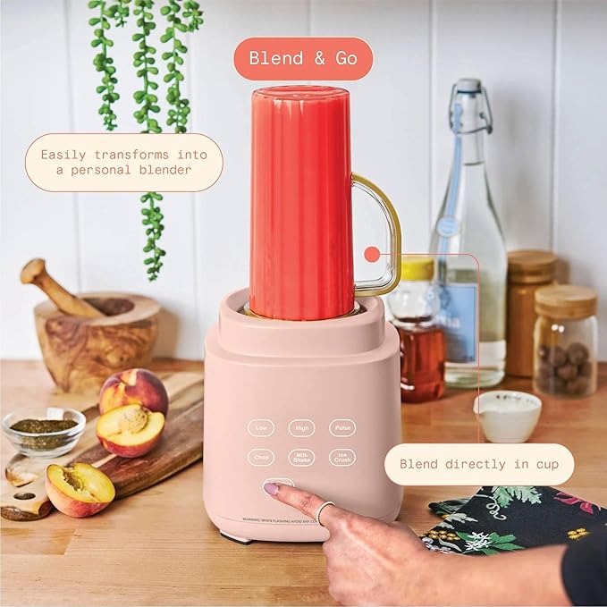 High Power Countertop Blender System with Multiple Speeds Ice Crushing Smoothie and Chopping Functions 50 oz Jar and 20 oz Single Serve Cup (Rose)