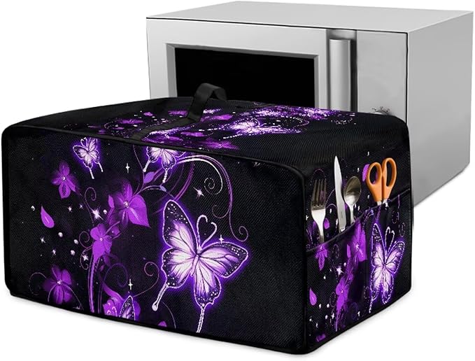 Butterfly Print Toaster Oven Air Fryer Cover for Kitchen Counter Decorative Wide Slot Toaster Cover Dustproof Washable Kitchen Small Appliance Covers Black and Purple