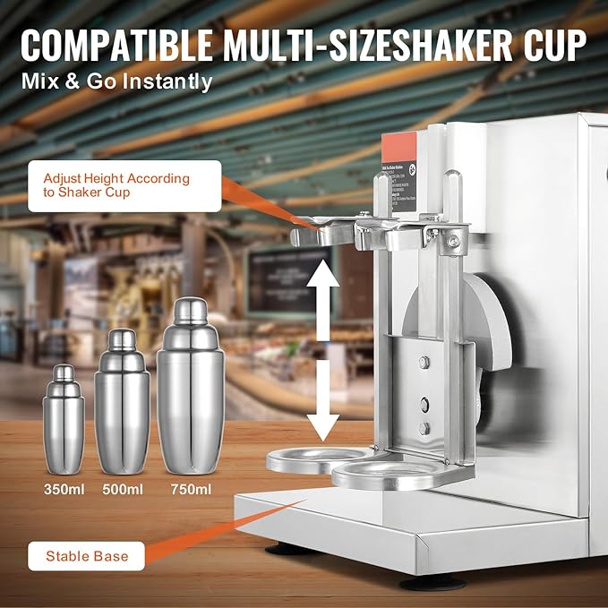 Happybuy 120W Milkshake Maker Machine Double Head Commercial Milk Tea Shaker 0-180s Adjustable Blender with 750ml Stainless Steel Cup for Milk Tea Store