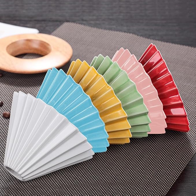 Ceramic Coffee Dripper with Wood Cup Stand Pour Over Coffee Maker Elegant Flower-shape V60 Strainer for 1-2 Cups Slow Brewing Accessories for Home Coffee Shops Restaurants White