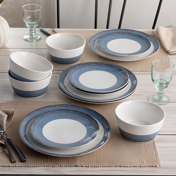 Noritake Colorscapes Layers Navy 12-Piece Coupe Dinnerware Set Service for 4
