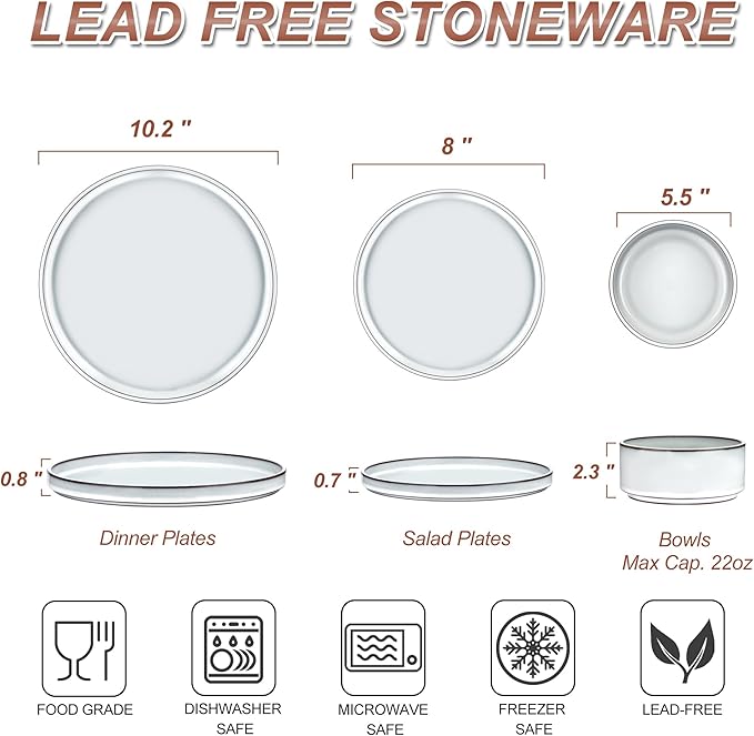 LIANYU Plates and Bowls Dinnerware Sets for 8 24 Piece Stoneware Tableware Dishes Set Includes Dinner Dessert Plate Cereal Bowl Rustic Terracotta Underside Dishwasher &amp Microwave Safe Lucent W