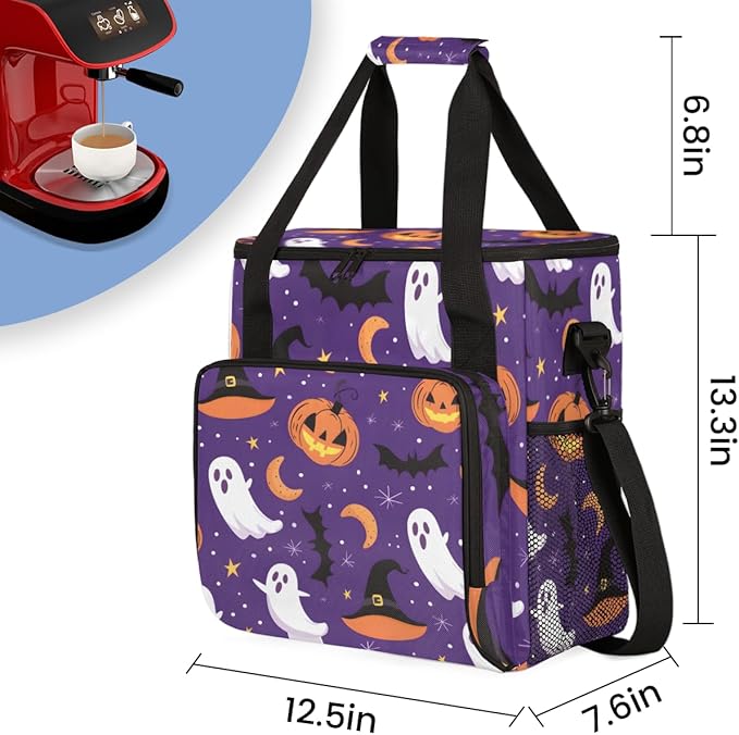 Halloween Pumpkin Coffee Maker Carrying Bag Cartoon Pumpkin Travel Storage Bag Compatible with K-Mini or K-Mini Plus Single Serve Coffee Brewer Carrying Case with Multiple Pockets &amp Shoulder Str
