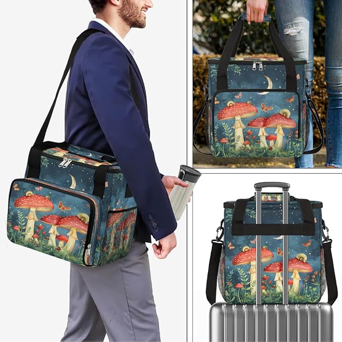 Mushroom Butterfly Moon Coffee Maker Carring Bag Travel Carrying Storage Tote Bag Compatible with Keurig K-Mini or K-Mini Plus Portable Single Serve Coffee Brewer Case with Pockets for K-cup Pods
