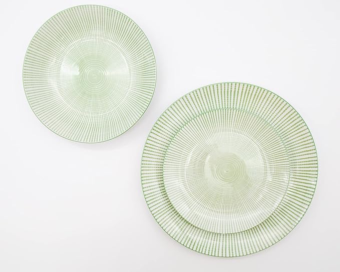 Godinger Laura Green Porcelain 12‑Piece Dinnerware Set Service for 4 – Green &amp White Starburst Design Includes 4 Dinner Plates 4 Salad Plates &amp 4 Bowls Microwave Safe Tableware for Gift Us
