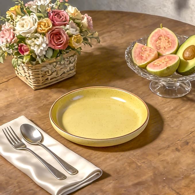 HomeVSS 20-Piece Dinnerware Set - Serves 4 Bright Glaze Yellow plates and bowls sets with Speckle Effect for Microwave &amp Dishwasher Safe