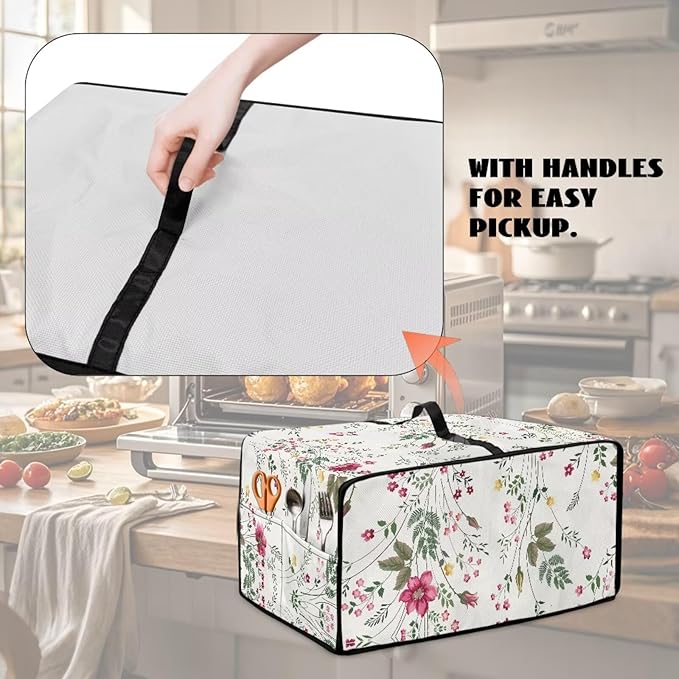 Doojoayie Floral Toaster Oven Cover Universal Fit Kitchen Appliance Dust Protector 4 Slice Toaster Cover Polyester Fabric Kitchen Appliance Dustproof Protector