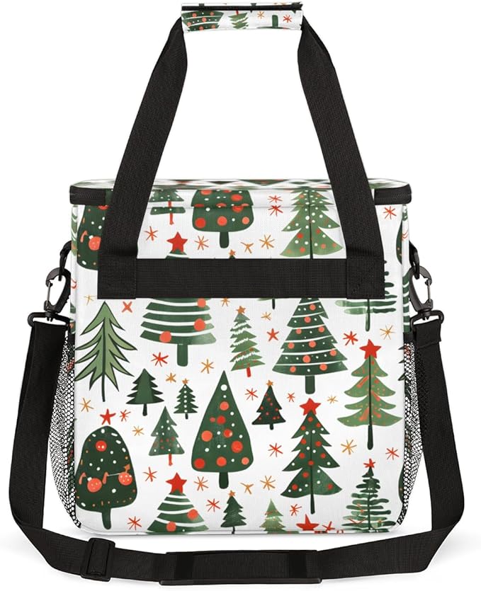 Xmas Abstract Tree Coffee Maker Carrying Bag Portable Travel Storage Tote Bag Compatible with K-Mini or K-Mini Plus Single Serve Coffee Brewer Carrying Case with Multiple Pockets &amp Shoulder Stra