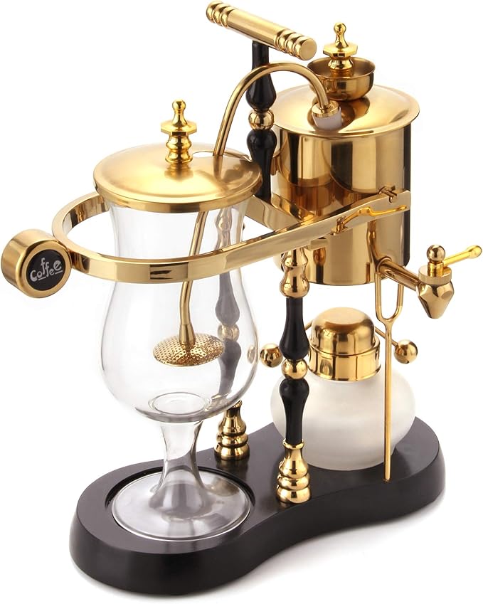 Diguo Belgian/Belgium Family Balance Siphon/Syphon Coffee Maker Elegant Double Ridged Fulcrum with Tee Handle (Egyptian Black &amp Gold)
