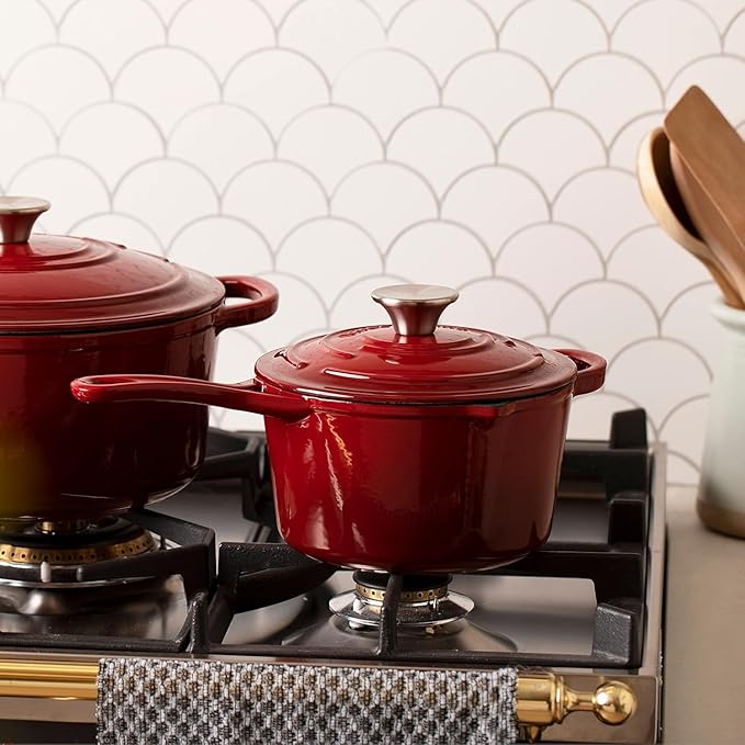 Larder &amp Vine 20 Piece Cookware Set (Cabernet) | Dutch Oven Utensil Set Saucepan and Trivets