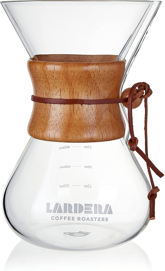 Lardera Iconic Six-Cup Glass Coffee Maker with Wooden Collar 27oz