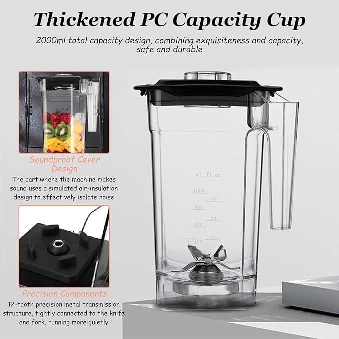 10L(70oz) Commercial Blender with 6-Blade Blade for No Dead Ends Mixing Heavy Duty Blender with Strong and Quiet Professional-Grade Power Countertop Blender110V